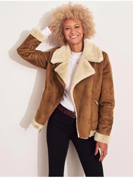 Hollister Brown Faux Shearling Lined Jacket With Cream Trim